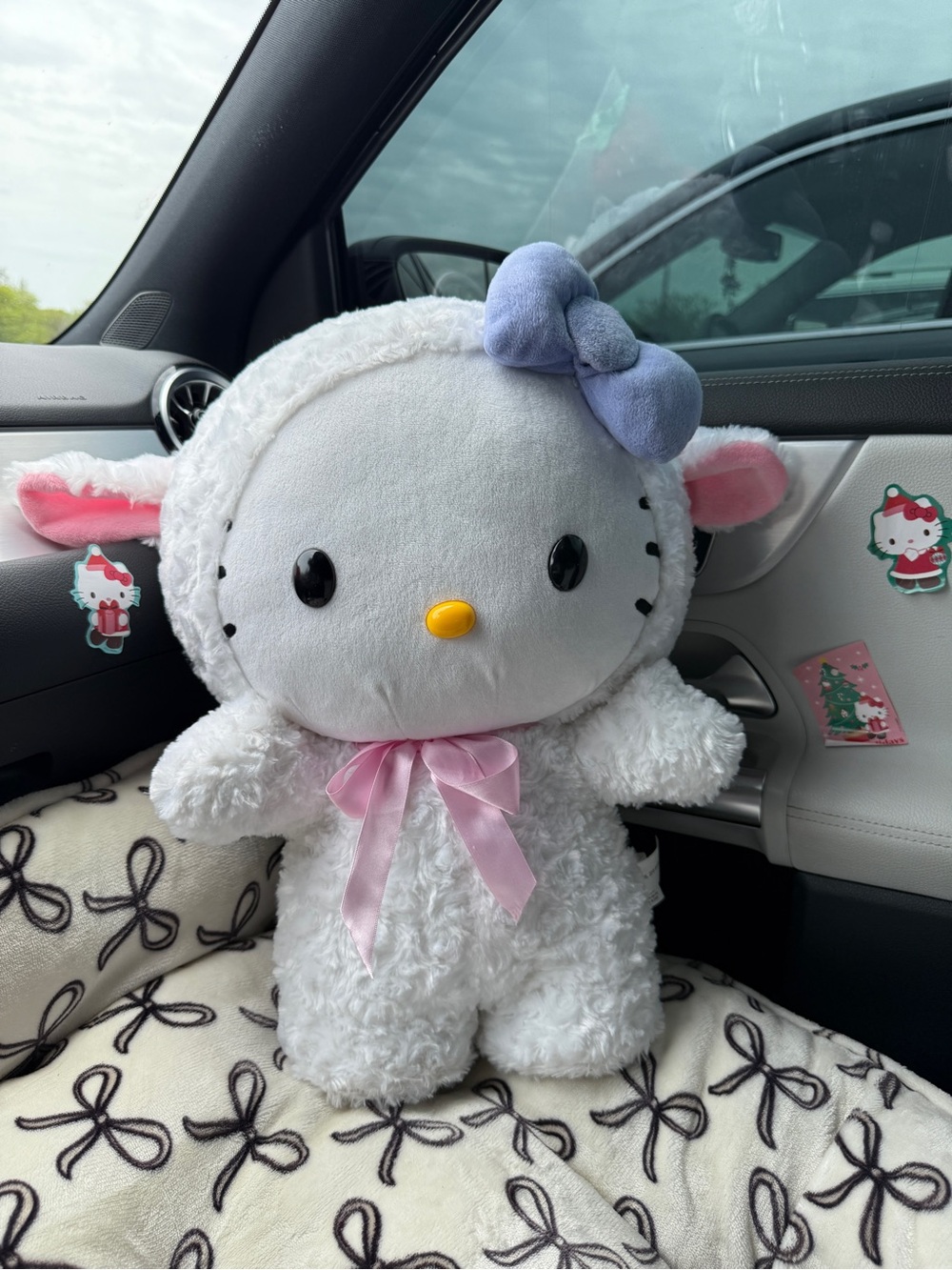 Sanrio Hello Kitty Lamb Plush in White with Purple Bow and Pink Accents